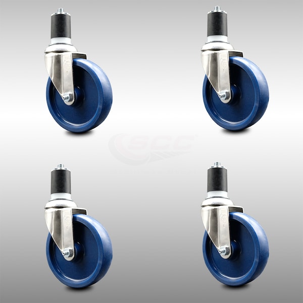5 Inch 316SS Solid Polyurethane Swivel 1-3/4 Inch Expanding Stem Caster Set SCC